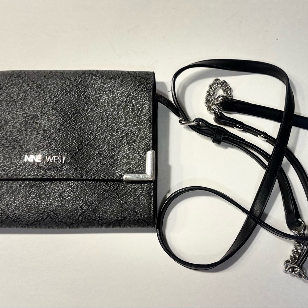 Nine West Black Textured Crossbody with Silver Accents